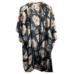 Live 4 Truth SZ 2X Sheer Black Floral Duster Kimono Swim Boho Festival